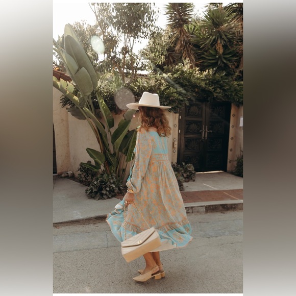 Spell Juniper Boho Midi Dress Eggshell Blue size medium - Picture 4 of 9